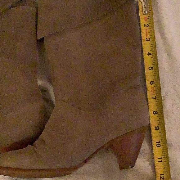 Vintage Frye Fold Over Suede Heeled Boots Mid Calf Brown Size 8.5 Wood Heel - Picture 4 of 9